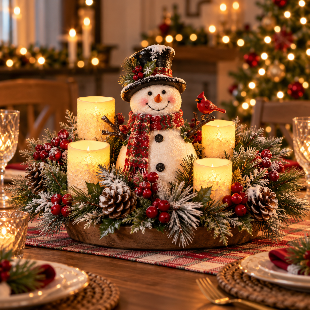 Christmas Lighted Centerpiece with Flameless Candle Glow