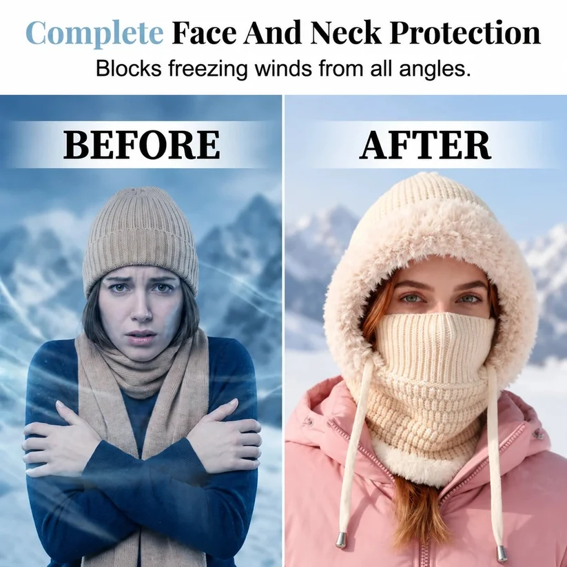 🔥Last Day 50% OFF🔥🥶Fleece Double Layer Integrated Mask Hat🥶