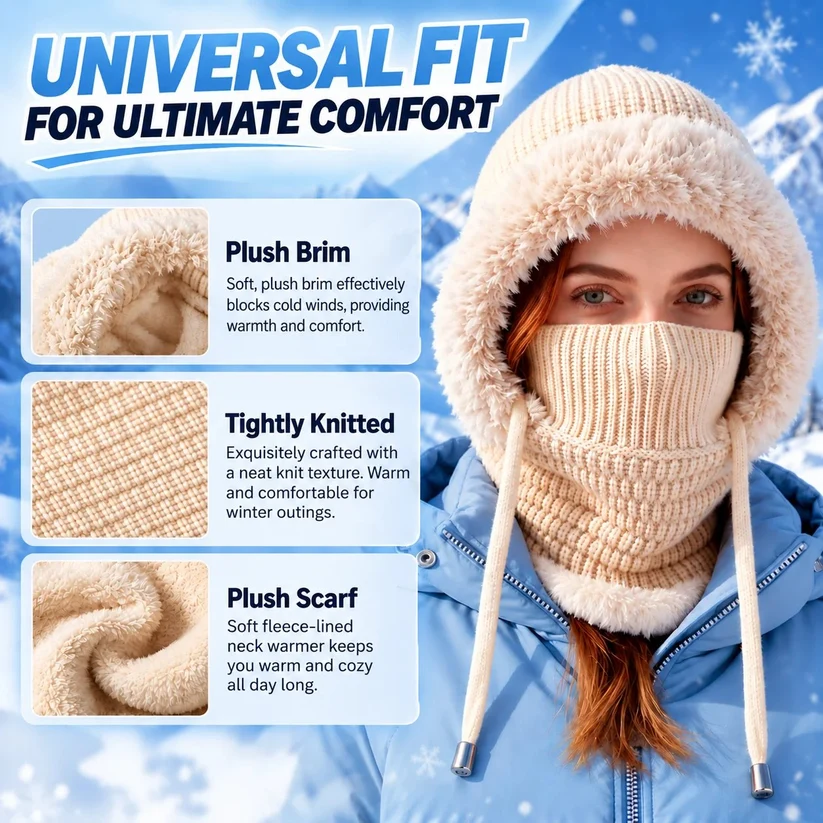 🔥Last Day 50% OFF🔥🥶Fleece Double Layer Integrated Mask Hat🥶