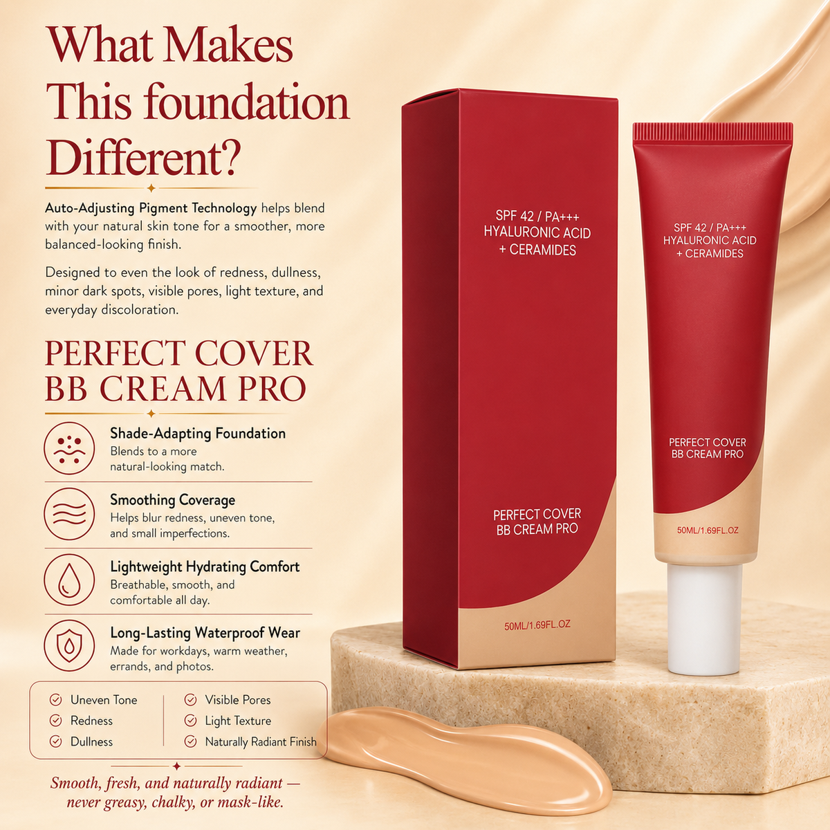 LAST DAY — BUY 1 GET 1 FREE 💜 PERFECT COVER BB CREAM PRO — Flawless Finish, Even-Looking Skin Tone & Lightweight Coverage