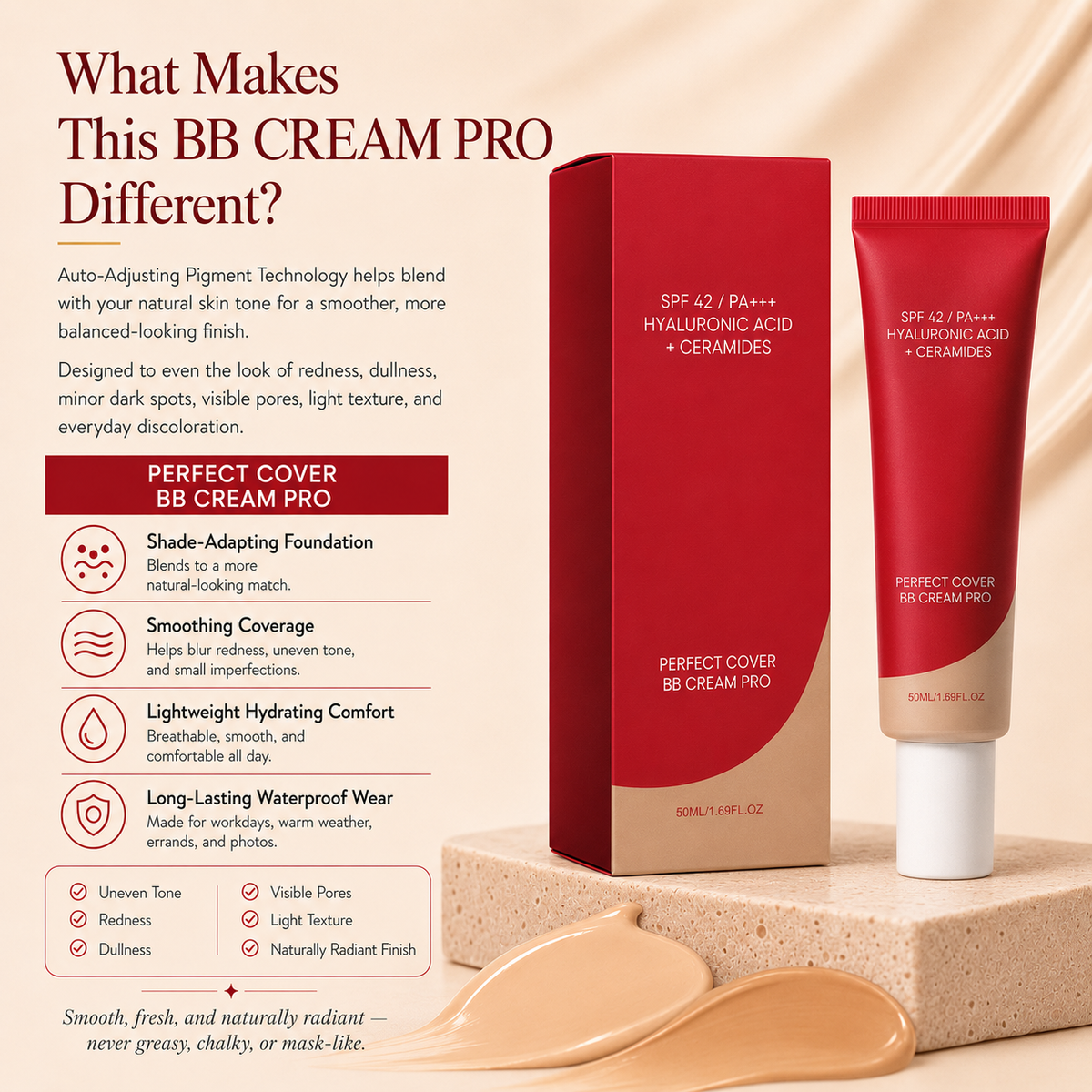 LAST DAY — BUY 1 GET 1 FREE 💜 PERFECT COVER BB CREAM PRO — Flawless Finish, Even-Looking Skin Tone & Lightweight Coverage