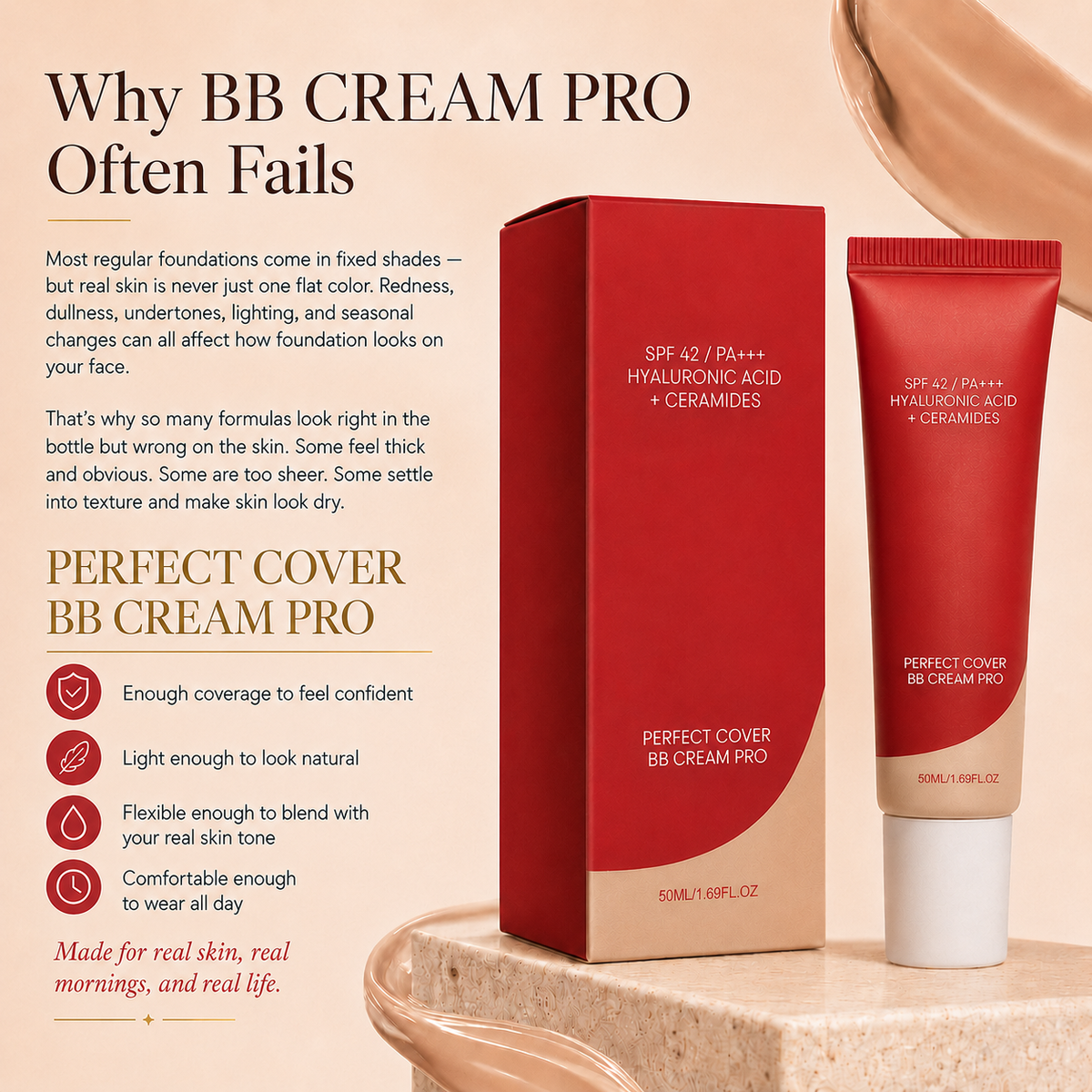 LAST DAY — BUY 1 GET 1 FREE 💜 PERFECT COVER BB CREAM PRO — Flawless Finish, Even-Looking Skin Tone & Lightweight Coverage