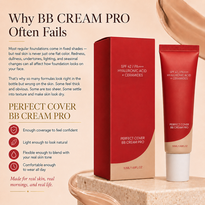 LAST DAY — BUY 1 GET 1 FREE 💜 PERFECT COVER BB CREAM PRO — Flawless Finish, Even-Looking Skin Tone & Lightweight Coverage