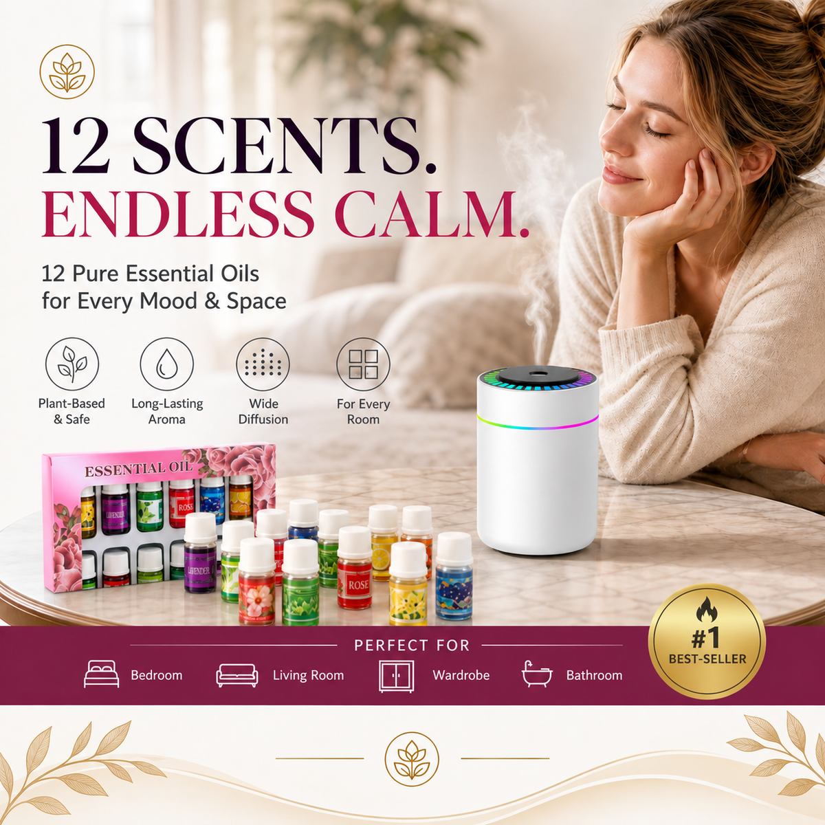 🎁🌺The fresh scent lifts your mood！🌷12-Pack Water Soluble Essential Oils Set